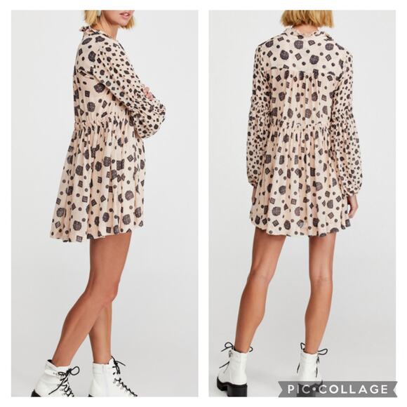 Free People Dresses & Skirts - Free People Turn Turn Tea Combo Mini Dress Semi Sheer Balloon Sleeve SZ M